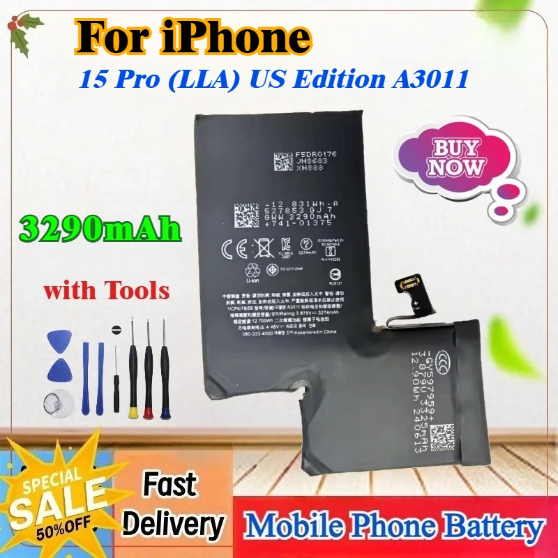 4441mAh Mobile Phone Battery for iPhone 15 PRO MAX A3121, 3290mAh for iPhone 15 Pro A3011 Battery (American Edition) Bateria