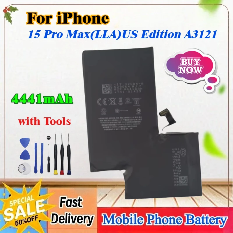 4441mAh Mobile Phone Battery for iPhone 15 PRO MAX A3121, 3290mAh for iPhone 15 Pro A3011 Battery (American Edition) Bateria