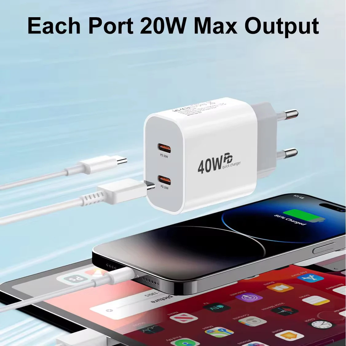40W Type C Fast Charger For iPhone 16 15 14 13 12 11 Pro Max Plus PD Charging Cable Charger Phone Accessories