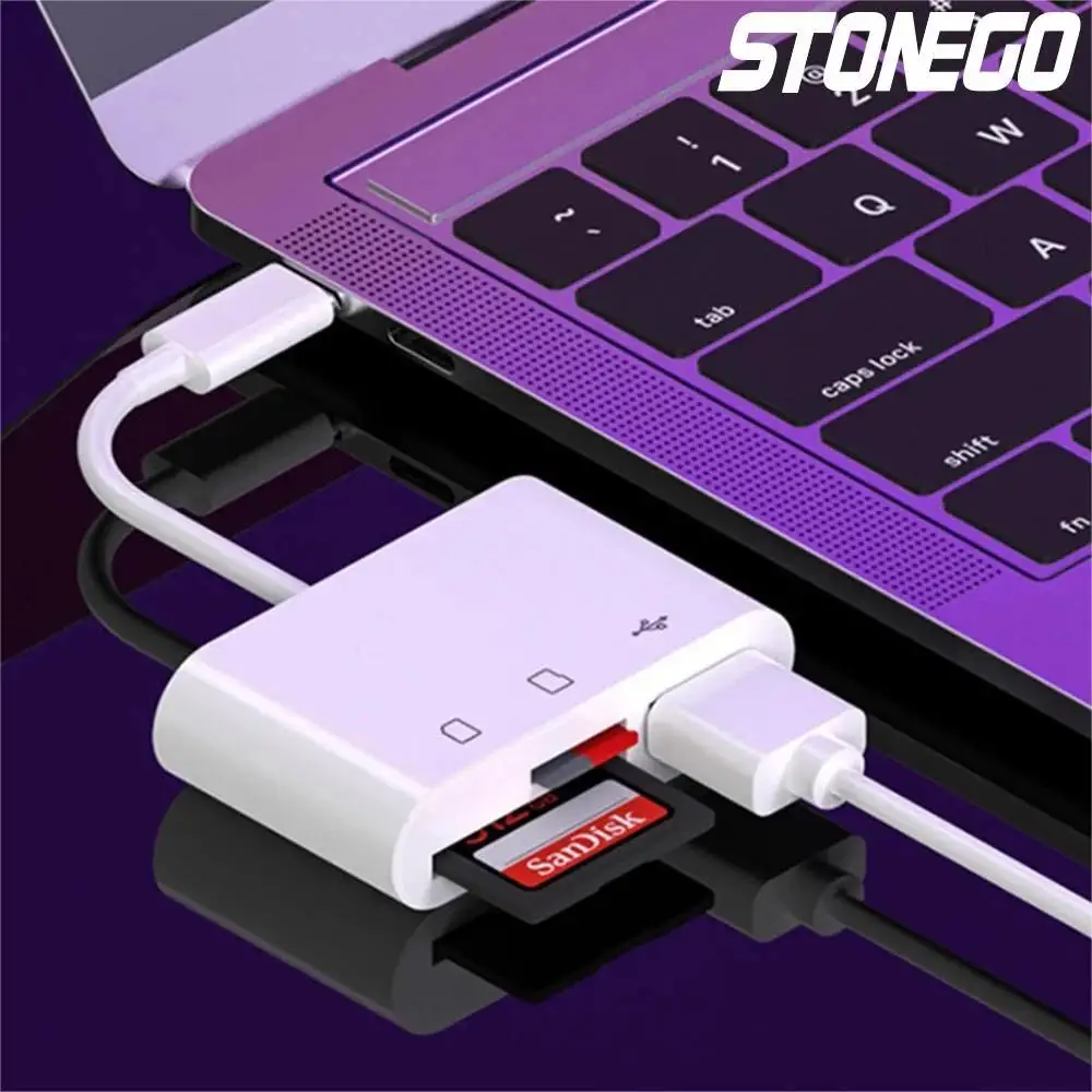 High-Speed USB3.0 3-in-1 Card Reader Adapter Multifunctional FlashCard Reader for PC/Laptop with USB/Type-C SD/TF Memory Card Sl