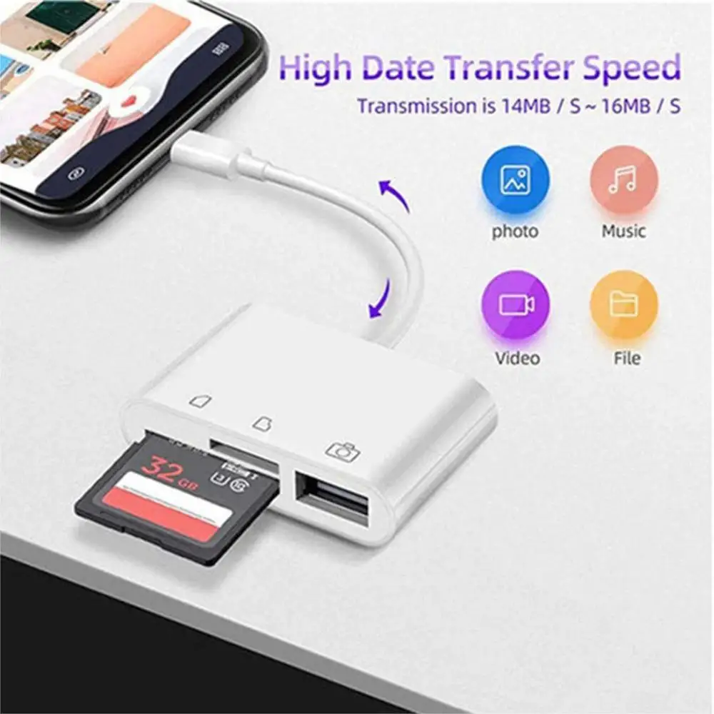 High-Speed USB3.0 3-in-1 Card Reader Adapter Multifunctional FlashCard Reader for PC/Laptop with USB/Type-C SD/TF Memory Card Sl
