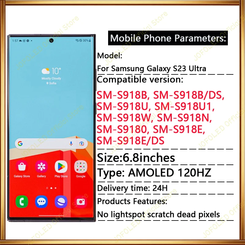 6.8' 120Hz AMOLED For Samsung Galaxy Pantall S23 Ultra LCD with Frame S921B S918U Display Assembly Touch Screen Digitizer