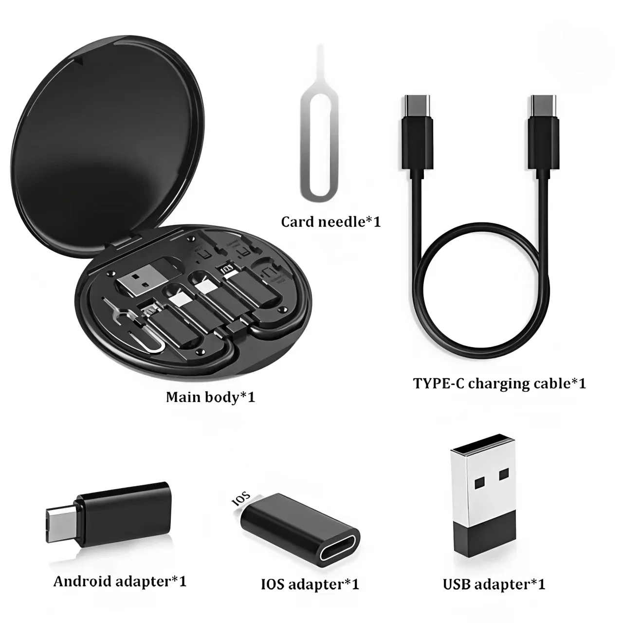 Multifunctional Portable Adapter Head Set With Storage Case Type-C Short Cable And Complete Mobile Phone Adapter Travel Kit