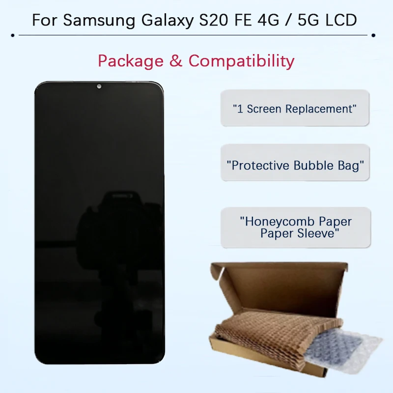 New S20 AMOLED LCD For Samsung Galaxy S20 FE 4G 5G Touch Digitizer Display Assembly Replacement Repair Spare Phone Screen Parts