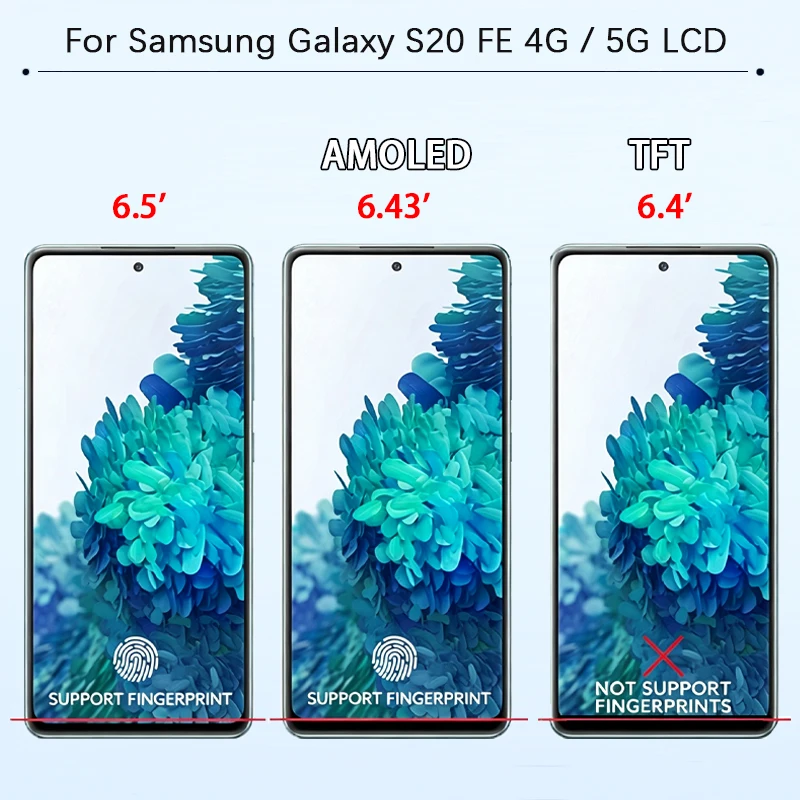 New S20 AMOLED LCD For Samsung Galaxy S20 FE 4G 5G Touch Digitizer Display Assembly Replacement Repair Spare Phone Screen Parts