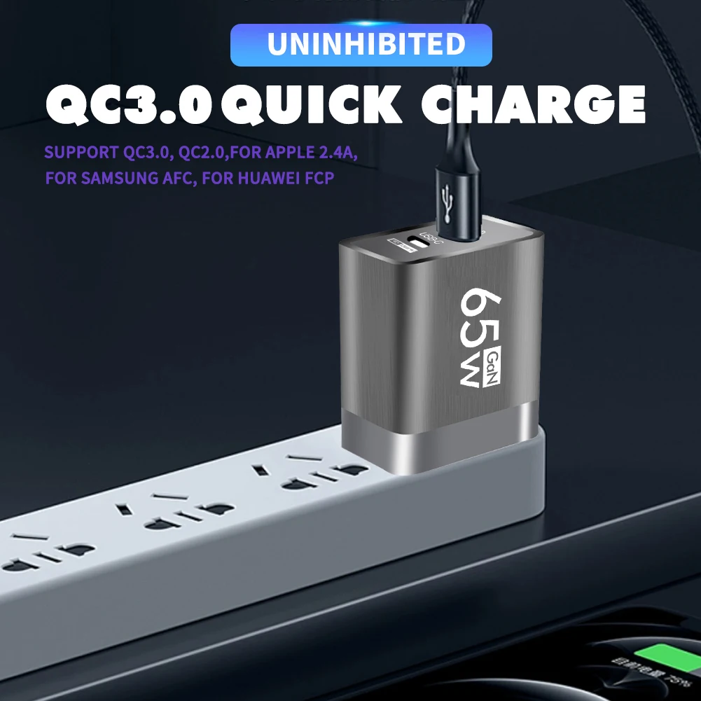 65W Type C USB GaN Charger US/EU Plug Quick Charge For iPhone Xiaomi Samsung Huawei Fast Charging 2 Ports Mobile Phone Adapter