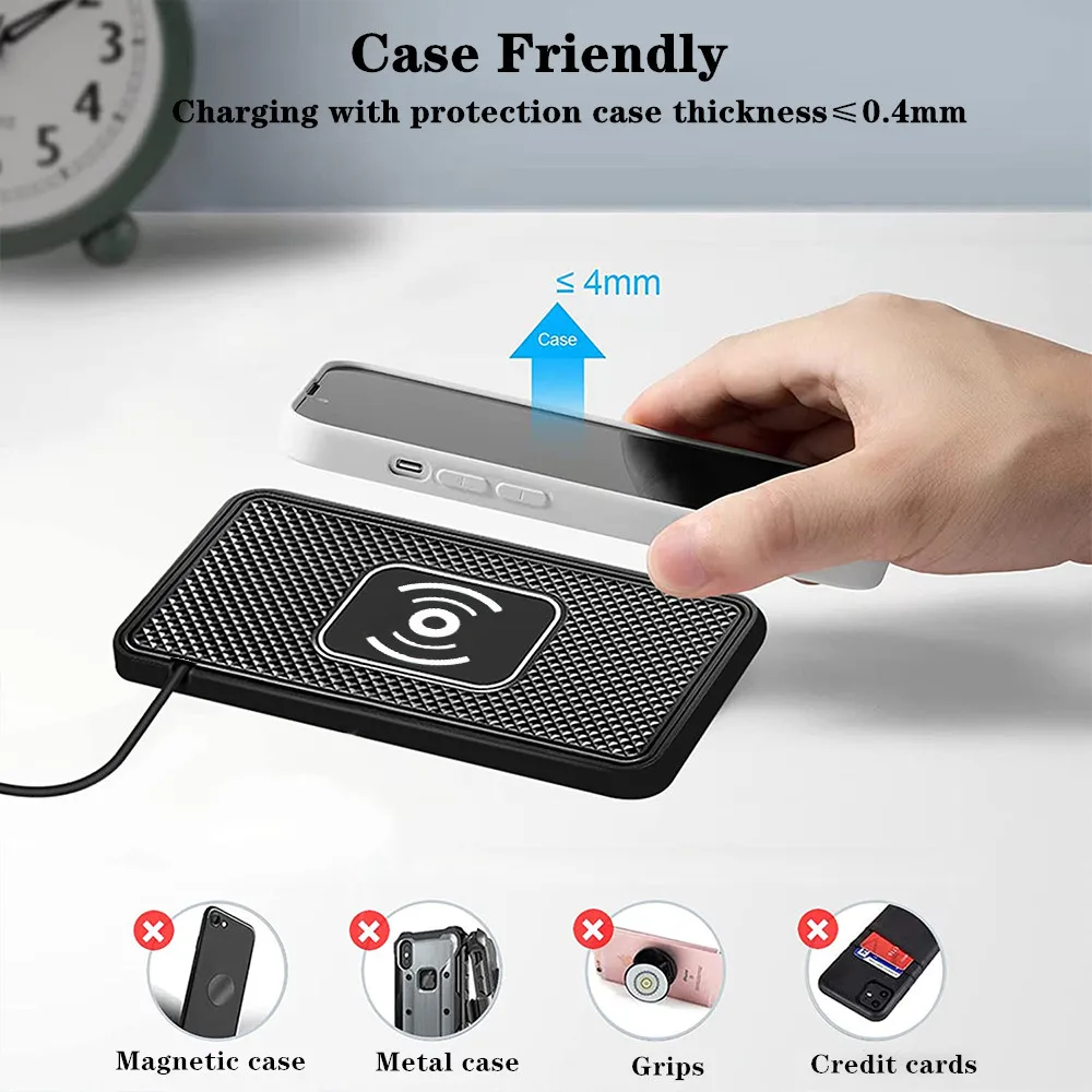 Car Wireless Charger for iPhone 17 16 15 Fast Wireless Induction Charging Pad for Samsung Xiaomi Car Phone Silicone Non-Slip Pad