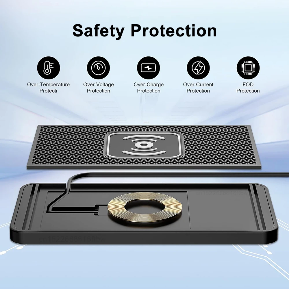 Car Wireless Charger for iPhone 17 16 15 Fast Wireless Induction Charging Pad for Samsung Xiaomi Car Phone Silicone Non-Slip Pad