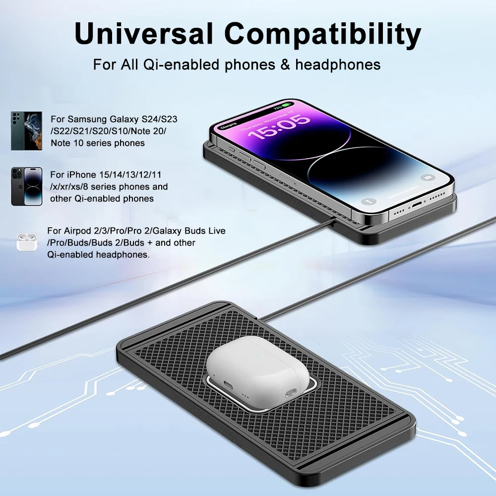 Car Wireless Charger for iPhone 17 16 15 Fast Wireless Induction Charging Pad for Samsung Xiaomi Car Phone Silicone Non-Slip Pad