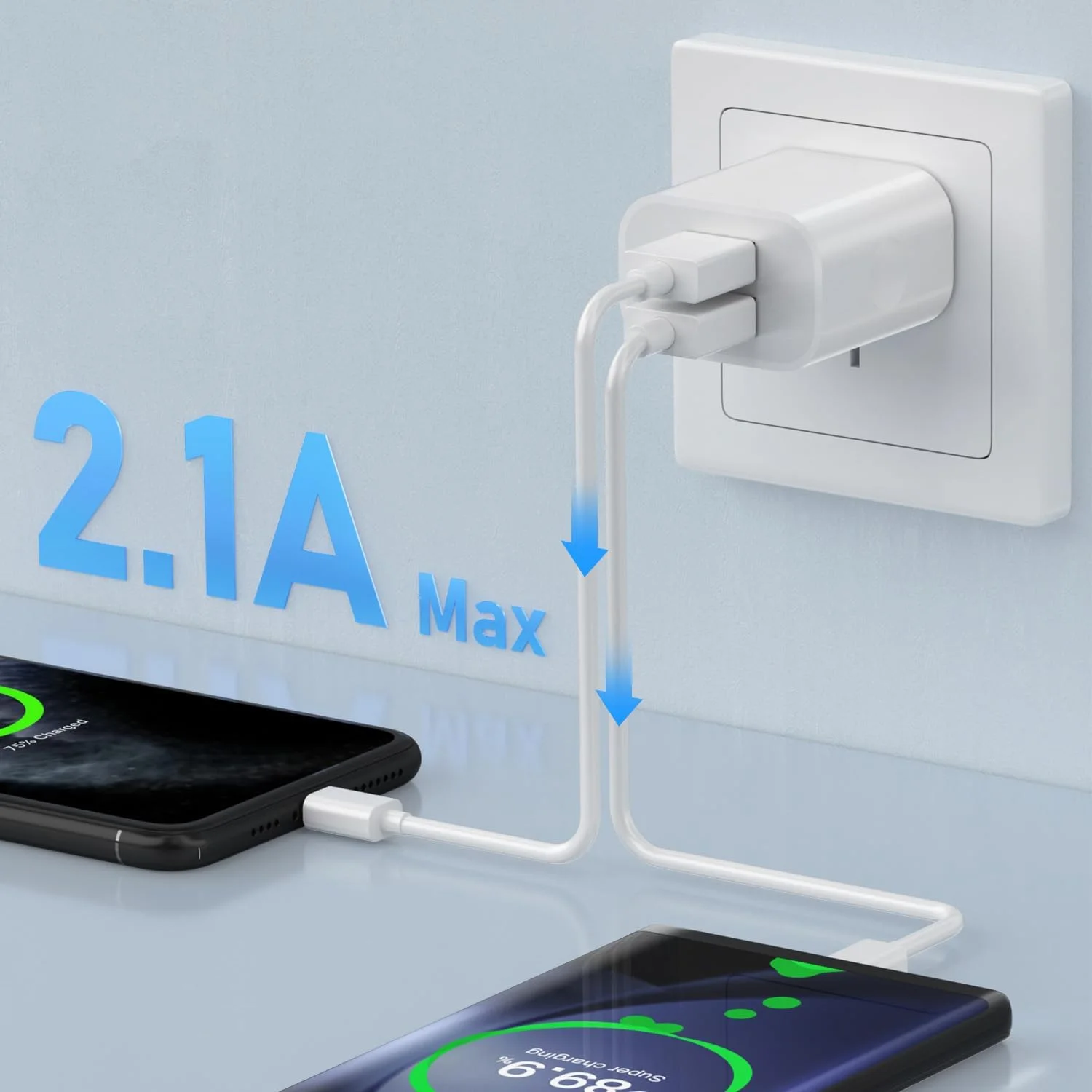 Dual USB Wall Charger,USB Power Adapter Plug, Double USB Wall Plug Adapter, 2-Port USB AU Plug 5V/2.1A Charger For Phone