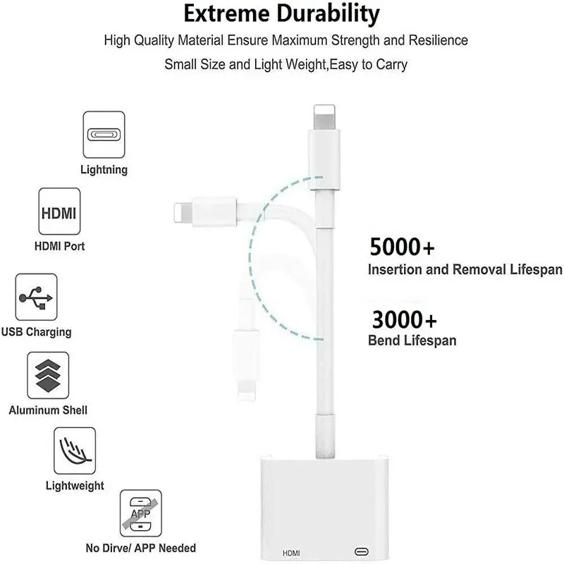 Lightning to Digital HDTV 2-in-1 Adapter Digital AV Adapter 4K Sync Screen Connector For IPhone14 Pro 13 12 to HDTV Projector Mo