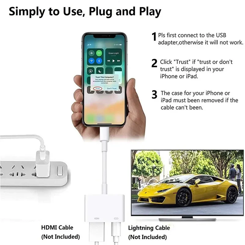 Lightning to Digital HDTV 2-in-1 Adapter Digital AV Adapter 4K Sync Screen Connector For IPhone14 Pro 13 12 to HDTV Projector Mo