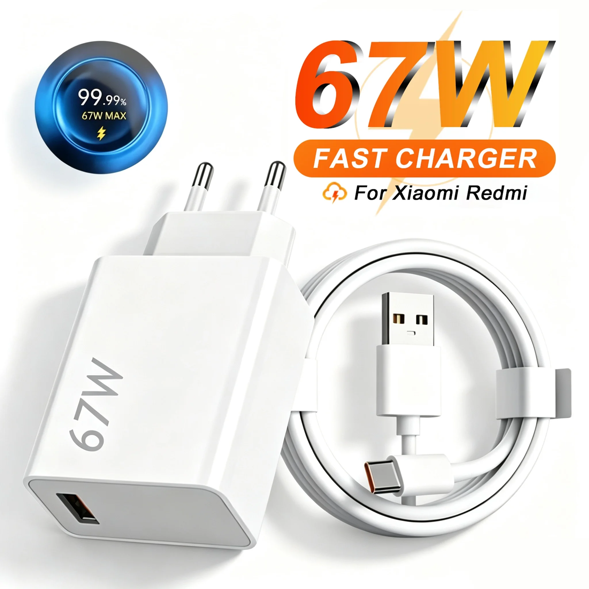 EU 67W Turbo Fast Charger For Xiaomi 13 14 15 17 Pro Max Redmi Note 11 12 13 14 15 POCO M6 F7 X8 USB Type C Rapid Charging Cable