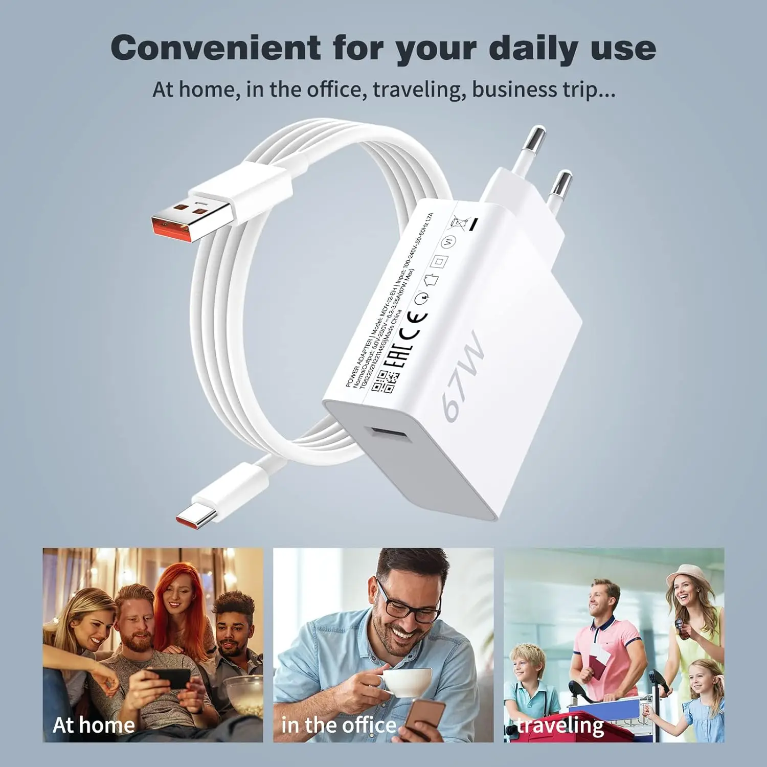 EU 67W Turbo Fast Charger For Xiaomi 13 14 15 17 Pro Max Redmi Note 11 12 13 14 15 POCO M6 F7 X8 USB Type C Rapid Charging Cable