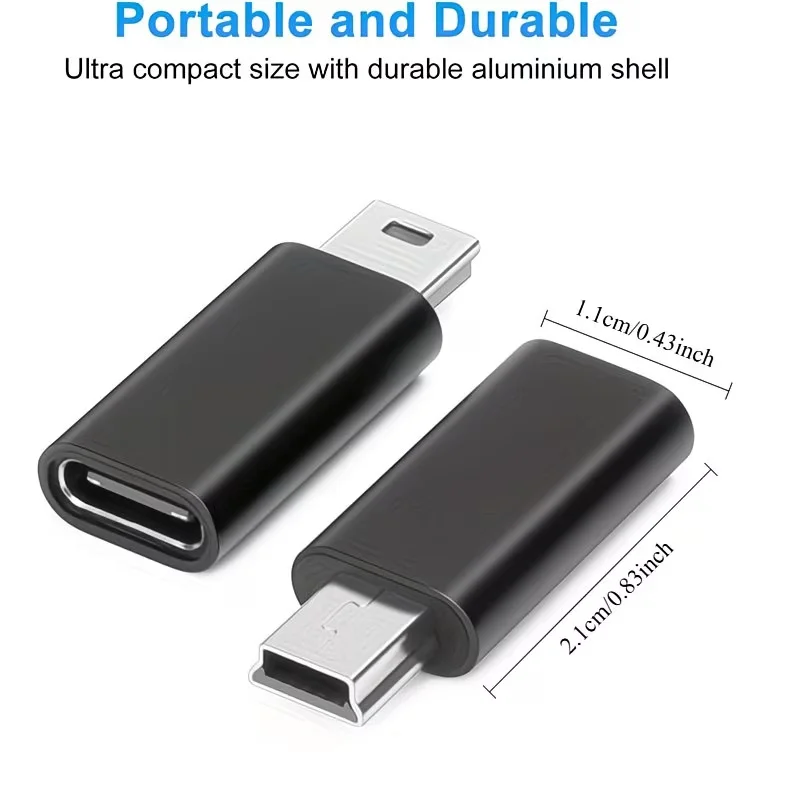 1/2/3/4Pack USBC to Mini USB Adapter, USB Mini to Usbc Adapter Supports Charge & Data Sync Compatible with Digital Camera, GPS R