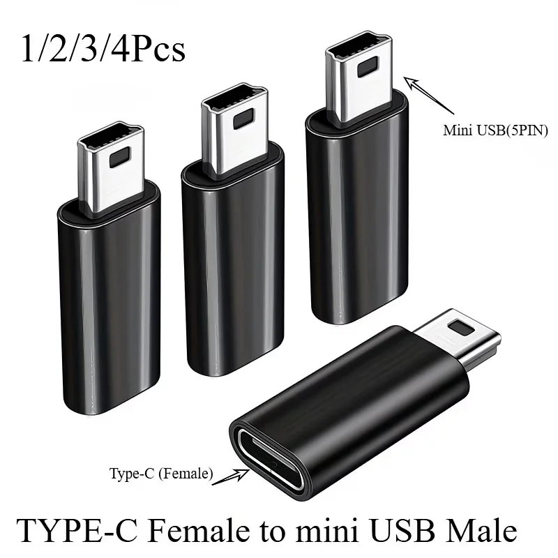 1/2/3/4Pack USBC to Mini USB Adapter, USB Mini to Usbc Adapter Supports Charge & Data Sync Compatible with Digital Camera, GPS R