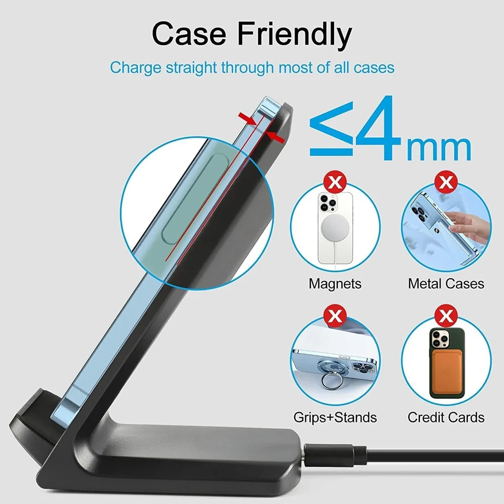 Fast Wireless Charger Stand Pad for iPhone 17 16 15 14 13 -11/XR, Samsung Galaxy S25/S26/S21/S20, Xiaomi 17 15 14, Huawei