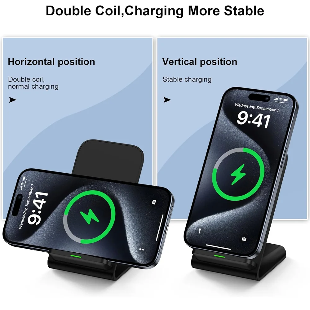 Fast Wireless Charger Stand Pad for iPhone 17 16 15 14 13 -11/XR, Samsung Galaxy S25/S26/S21/S20, Xiaomi 17 15 14, Huawei