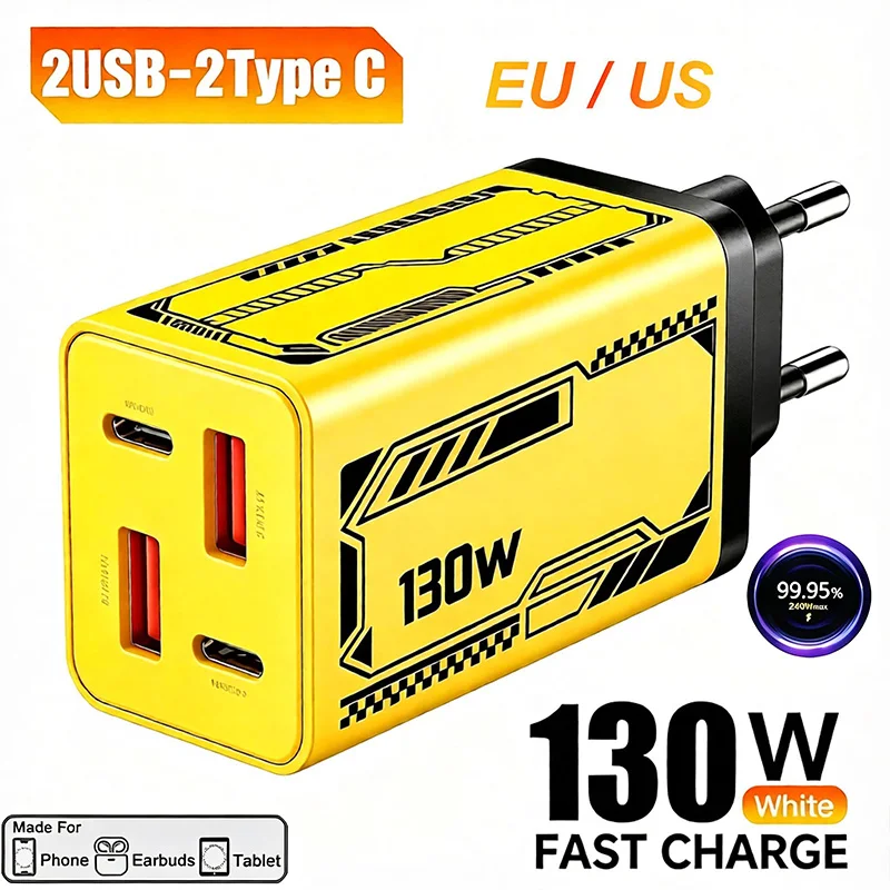 130W Type C PD Universal Charger 4-in-1 Charging Phone Power Adapter EU/US/UK Plug Charge Wall Charger For iPhone Samsung Xiaomi