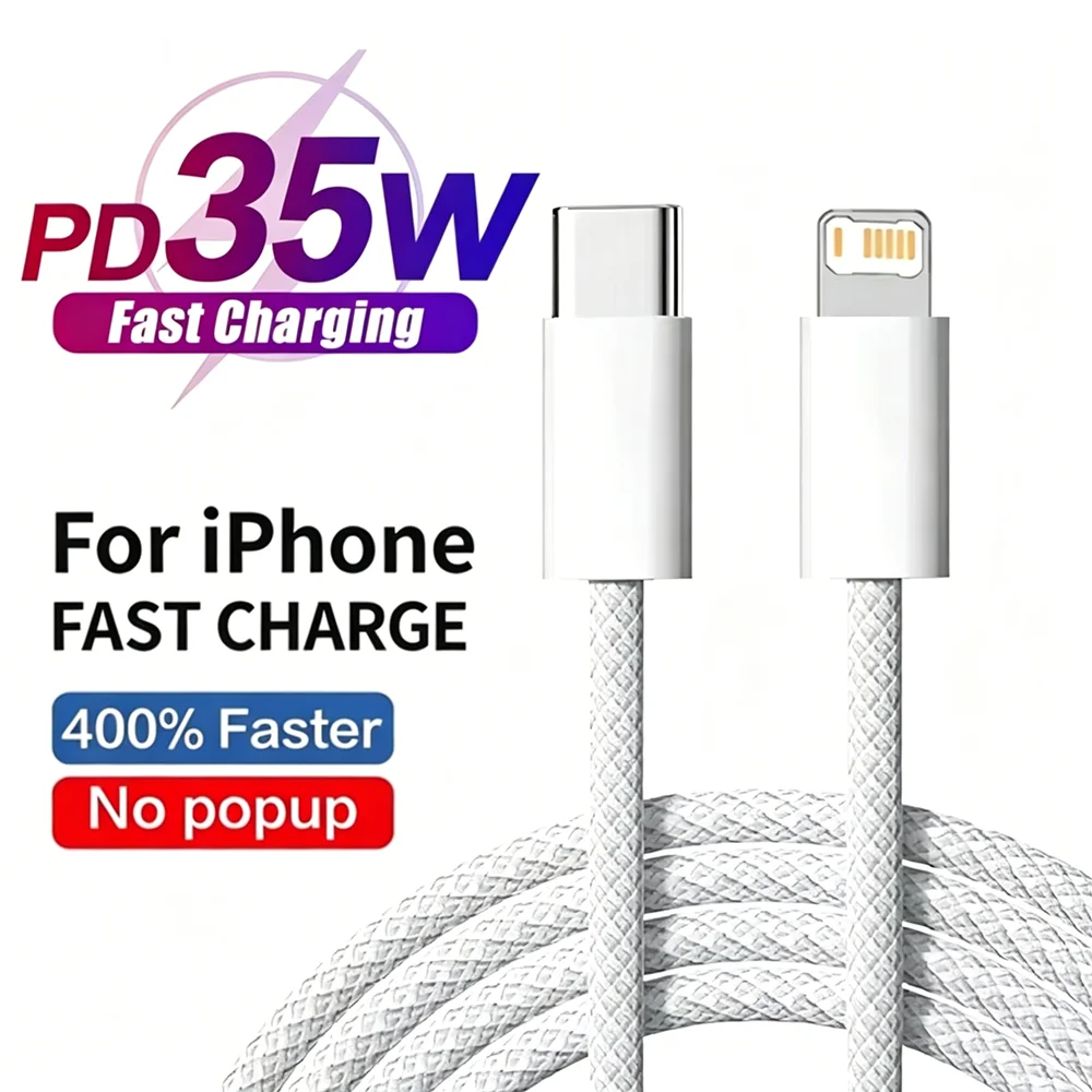 3PCS 35W PD Fast Charging Braided Cable For iPhone 11 12 13 Mini 14 Pro Max X XR XS Max 8 14 Plus Rapid Charge USB C Data Cables