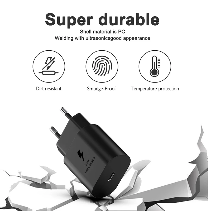 For Samsung 25W Charger Super Fast Charger Type C Adpater For Galaxy S26 S25 S24 S23 S22 S21 A17 A55 A35 A25 A15 Z Flip 7 6 5 4