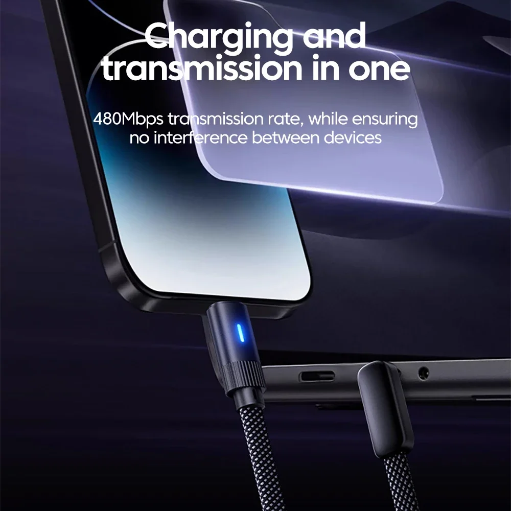 100W USB Type C Fast Charging Cable 90° Degree Dual Elbow Nylon Braided Data Cord Right Angle Cable for IPhone Samsung Xiaomi