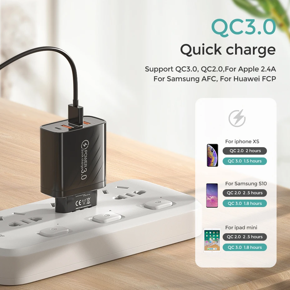 48W USB Charger Type C PD Fast Charging Mobile Phone Charger For IPhone Samsung Huawei Xiaomi QC3.0 EU/US/UK Plug Wall Charger