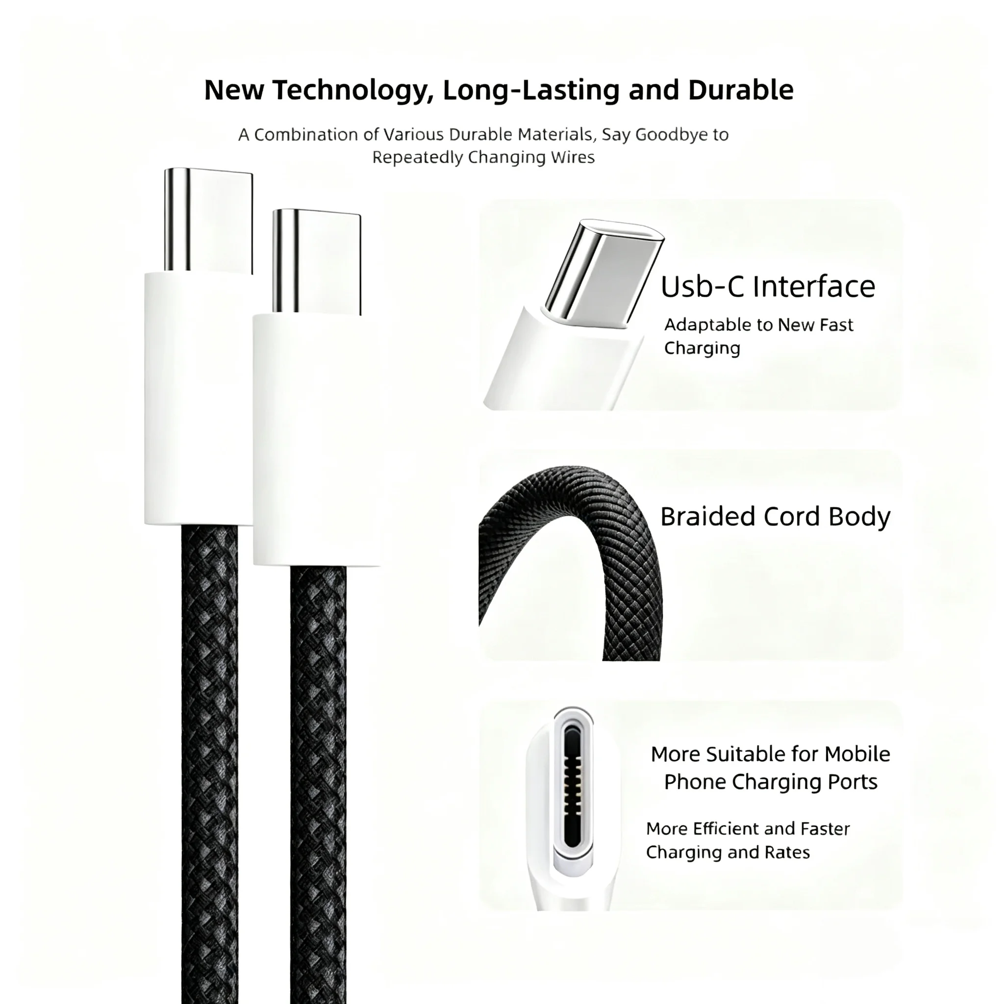 3PCS 120W Braided USB C to USB C Cable, Flexible Durable Wire, for Samsung, Huawei, Xiaomi Android Phones