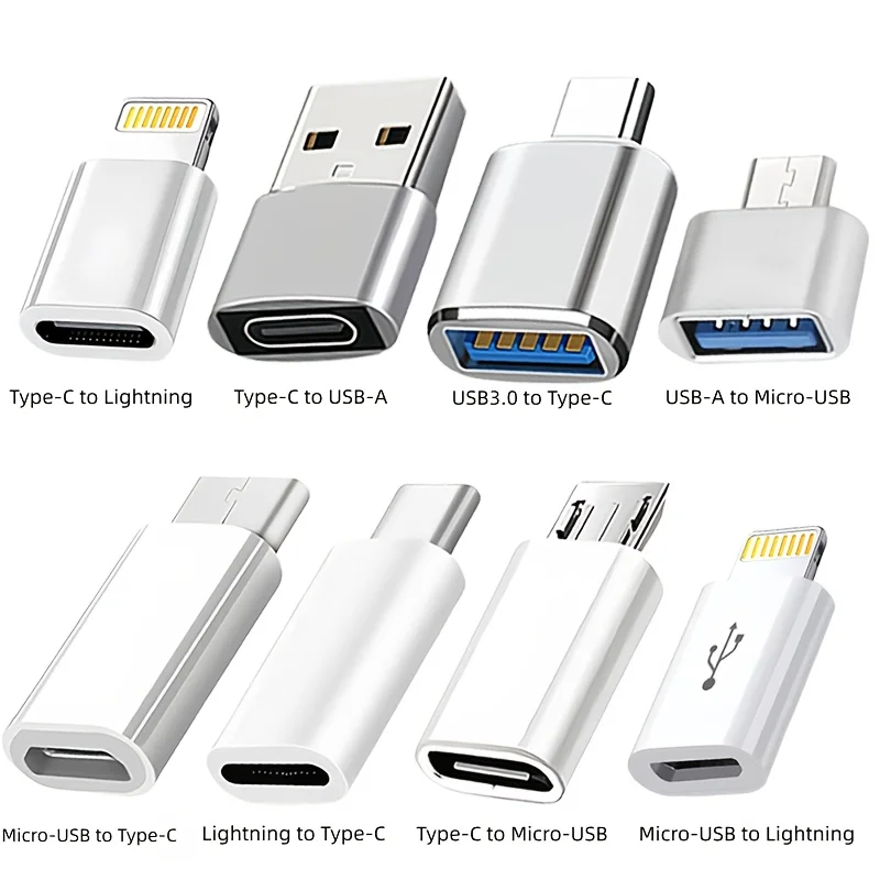 8PCS USB-C Adapter Bundle Fast Charging Data Transfer Convert to Lightning Micro USB OTG USB 3.0 for All Devices