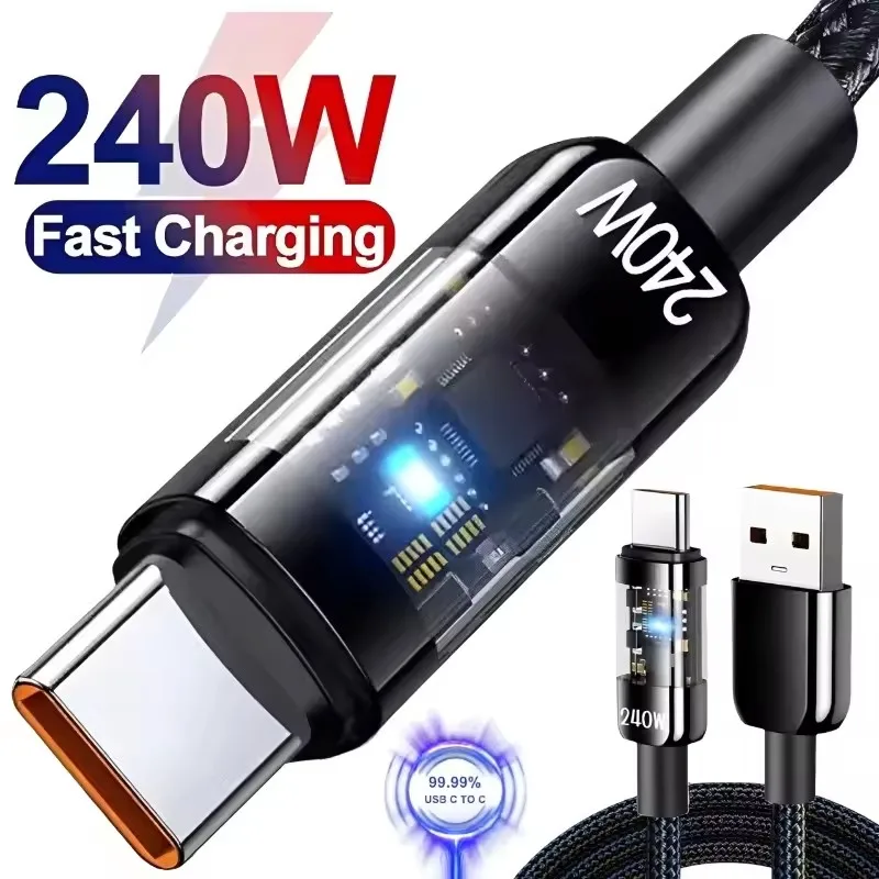 Nylon Type C USB Cable 24oW Super Fast Charging USB C Phone Charger Data Linefor Samsung Xiaomi Huawei Quick Charge Cables