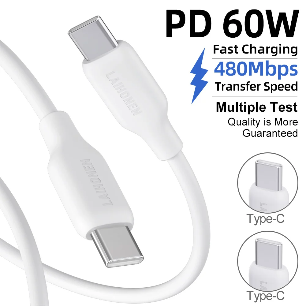 USB-C to USB-C 60W 3A Silicone Cable Soft Liquid Silicone PD Fast Charging Cord Tangle-Free Compatible with iPhone 17 16 15
