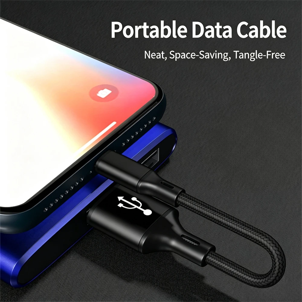 0.25m 0.5m Portable Short USB Data Cable For iPhone 11 12 13 Mini 14 Pro X XR XS Max Fast Charging Braided Cable For Power Bank