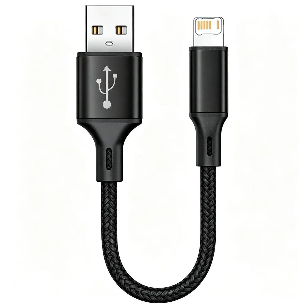 0.25m 0.5m Portable Short USB Data Cable For iPhone 11 12 13 Mini 14 Pro X XR XS Max Fast Charging Braided Cable For Power Bank