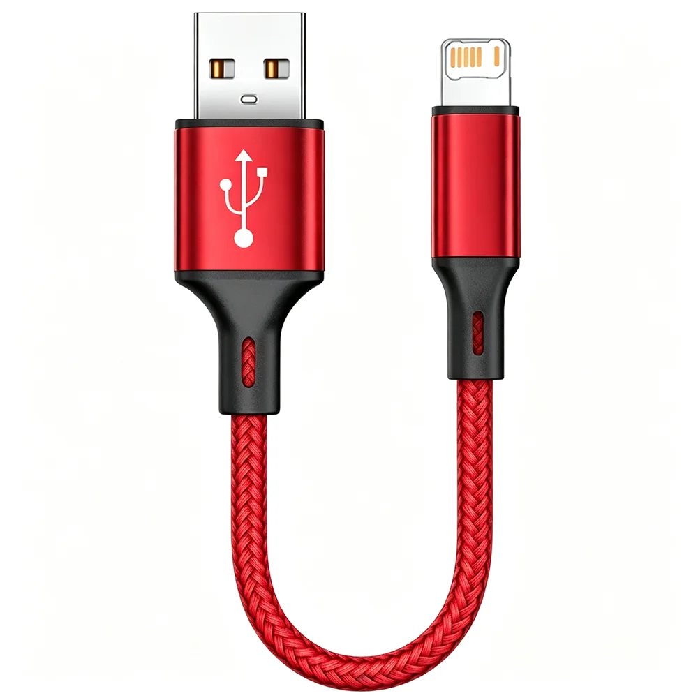 0.25m 0.5m Portable Short USB Data Cable For iPhone 11 12 13 Mini 14 Pro X XR XS Max Fast Charging Braided Cable For Power Bank
