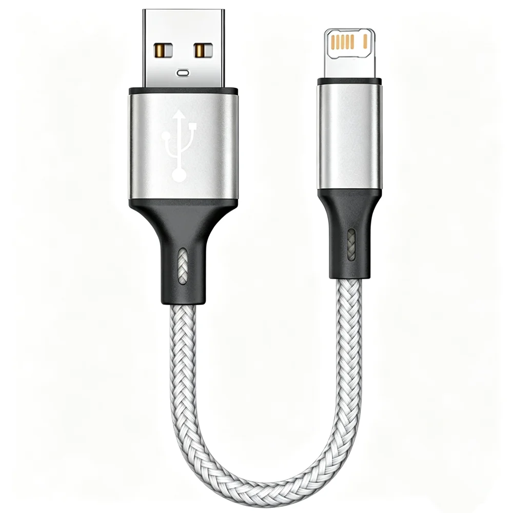0.25m 0.5m Portable Short USB Data Cable For iPhone 11 12 13 Mini 14 Pro X XR XS Max Fast Charging Braided Cable For Power Bank