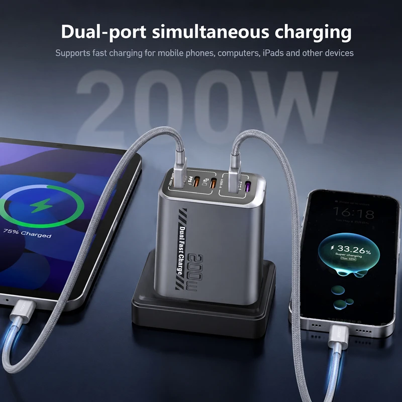 Lenovo 200W Multi Port Charging Head, European, American, British Standard Full Protocol Intelligent Super Fast Charging Charger