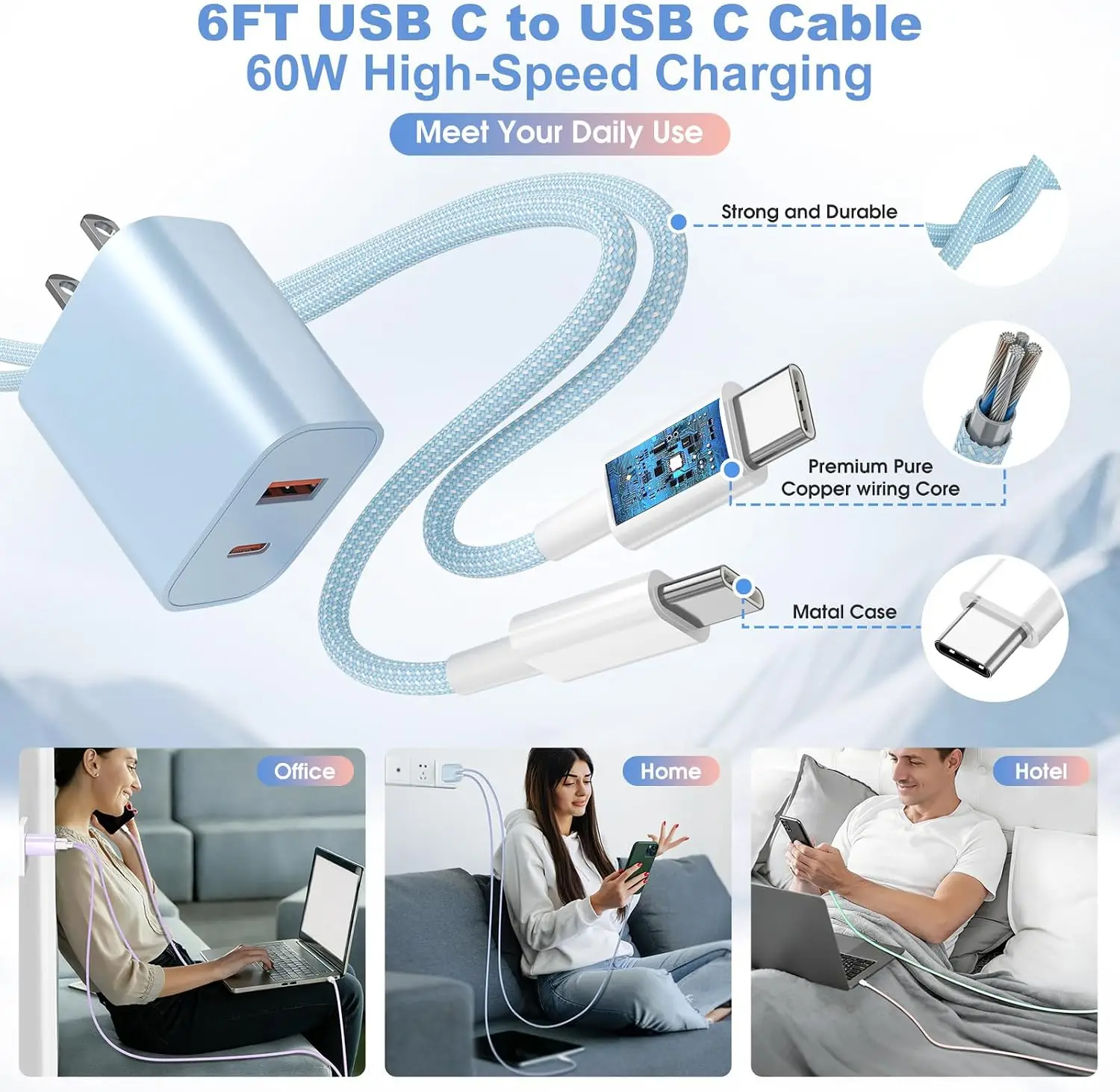 4-Pack Charger Fast Charging, 20W Dual Port Type C Charger Colorful Charger Block with 6FT USB C to C Cable for iPhone for iPad