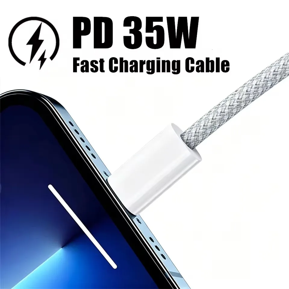 3PCS 35W PD Braided Fast Charging Cable Quick Charge Data Wire USB-C For iPhone 14 Plus 13 12 11 X XR XS MAX 8 7 6 S All Series