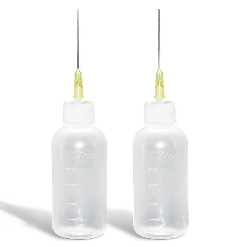 50ML Plastic Clear Bottle with Needle Liquid Alcohol Rosin Solder Flux Paste Dispenser for Phone PCB Cleaning Welding Repair
