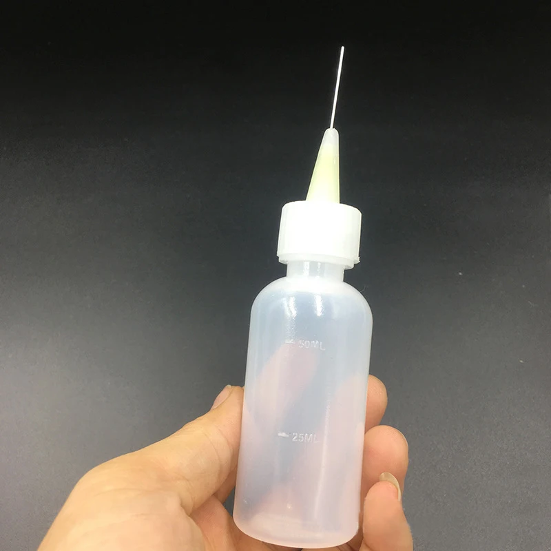50ML Plastic Clear Bottle with Needle Liquid Alcohol Rosin Solder Flux Paste Dispenser for Phone PCB Cleaning Welding Repair