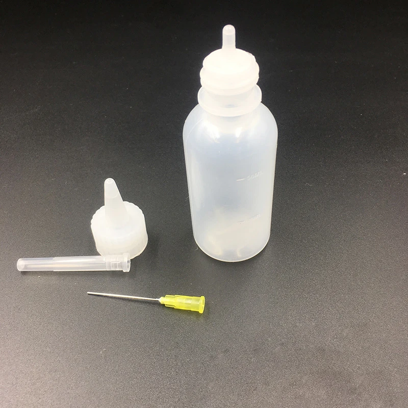 50ML Plastic Clear Bottle with Needle Liquid Alcohol Rosin Solder Flux Paste Dispenser for Phone PCB Cleaning Welding Repair