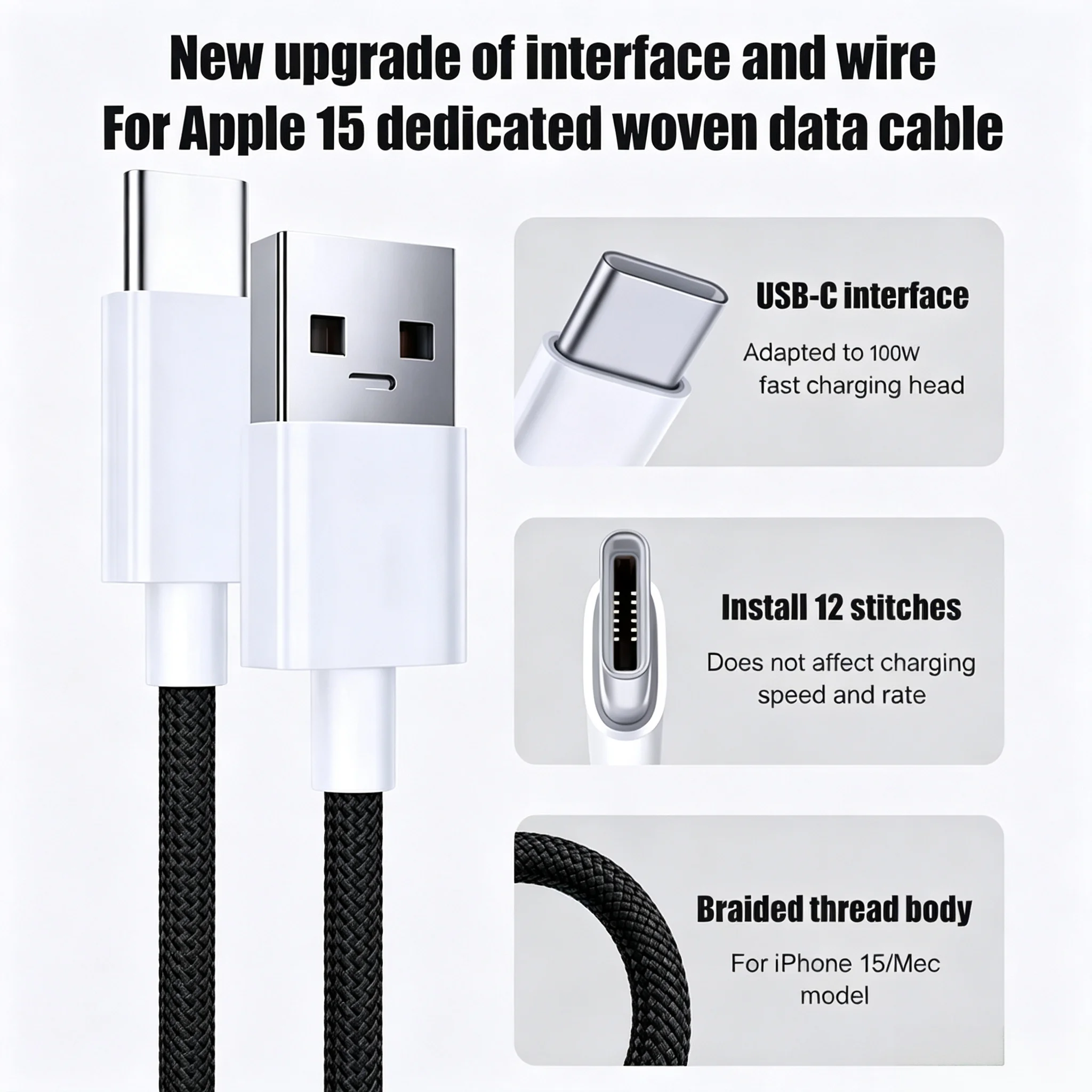 5PCS USB A to USB C 120W Fast Charging Cable, Reinforced Connector, For iPhone 17 16 15 Samsung Huawei Xiaomi Etc