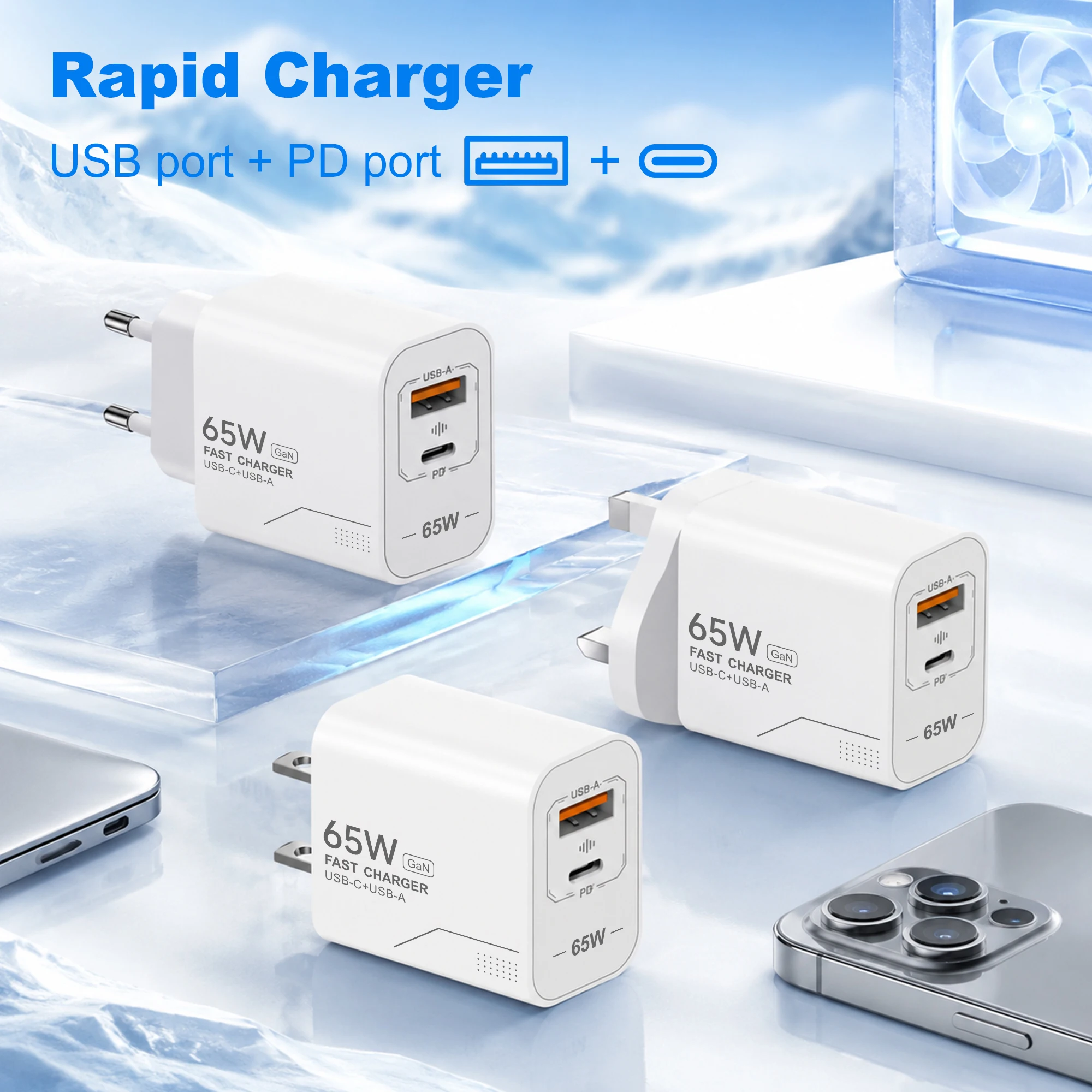 65W Fast Charger For iPhone 18 17 16 Pro Max Samsung Xiaomi PD Charger 2-Port GaN Charger USB C Charger Portable Phone Charger