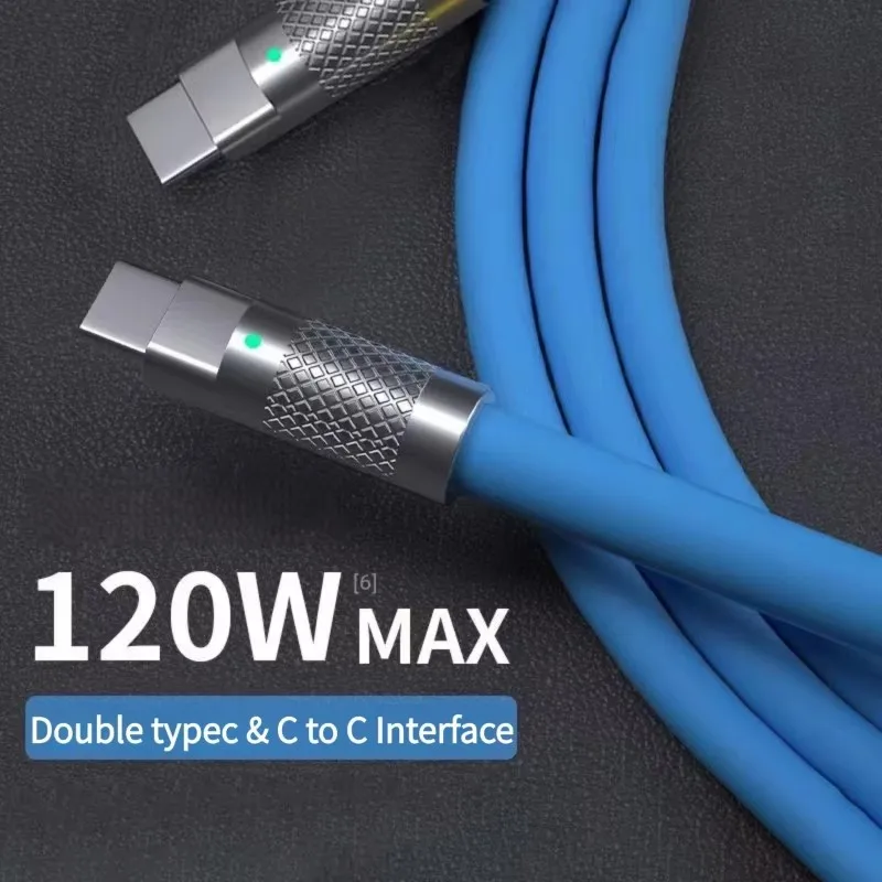 120W 6A Cable Super Fast Charge PD Type C Liquid Silicone Cable 1M 1.5M 2M Cable C To C Quick Charger Cable for Xiaomi iPhone