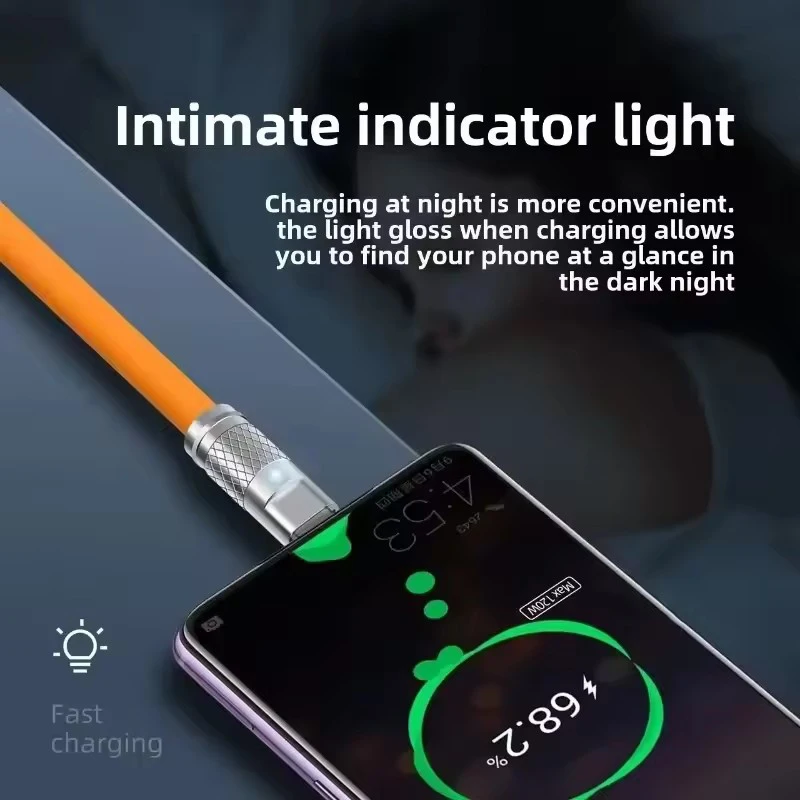 120W 6A Cable Super Fast Charge PD Type C Liquid Silicone Cable 1M 1.5M 2M Cable C To C Quick Charger Cable for Xiaomi iPhone