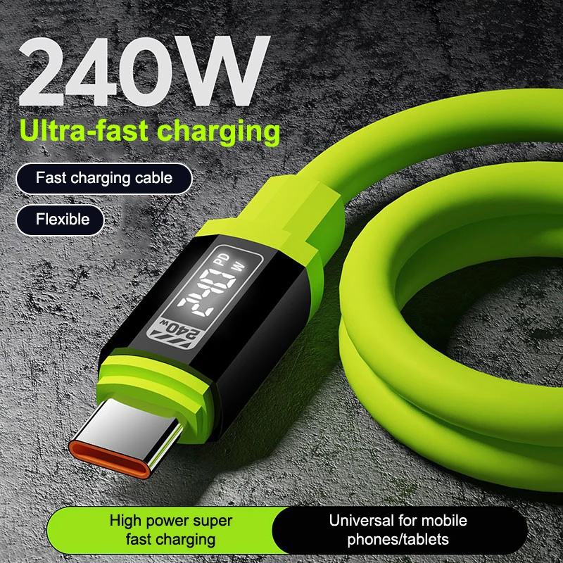 New··240W USB C Cable With Power Display Fast Charging Charger For Phones Type C Cord 1-2m
