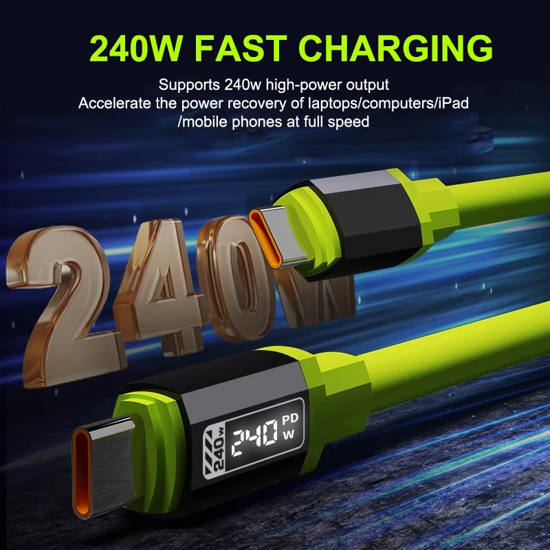 New··240W USB C Cable With Power Display Fast Charging Charger For Phones Type C Cord 1-2m