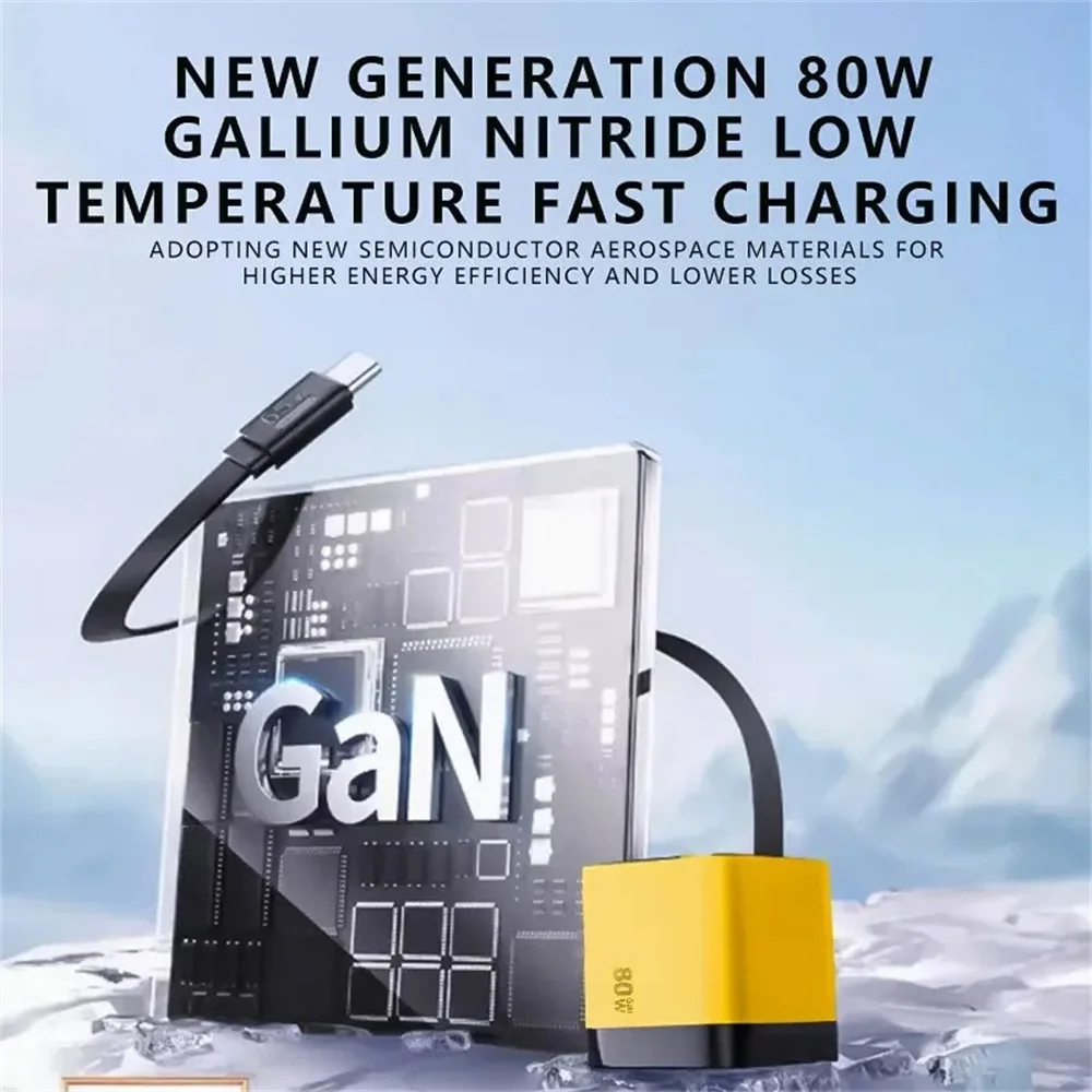 80W Type C Fast Charging Phone Charge Adapter 3 in 1 GaN USB Charger Type C Fast Charging Cable For iPhone Samsung Xiaomi Huawei
