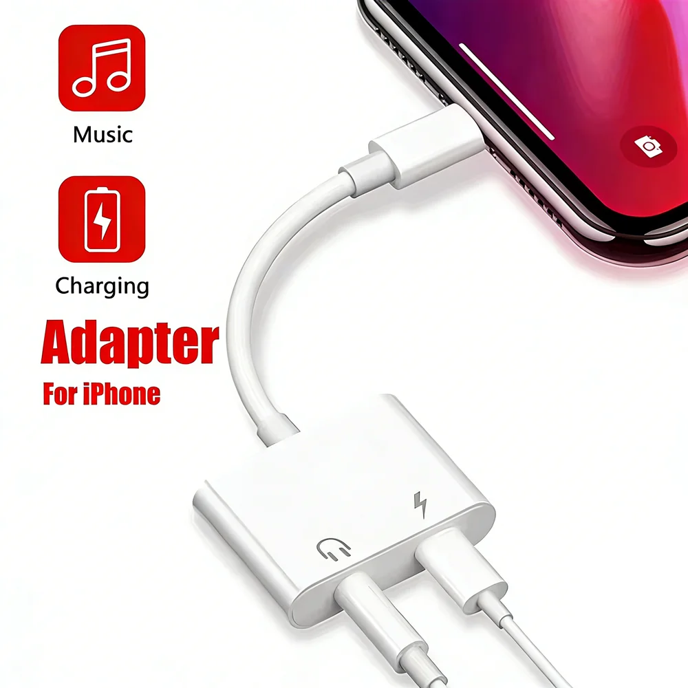 2 in 1 iOS to 3.5mm Jack Audio Charging Adapter For iPhone 11 12 13 14 Pro Max X XR XS Headphones Audio Cable Connector Splitter