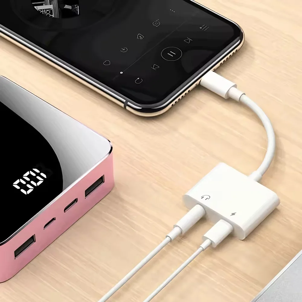 2 in 1 iOS to 3.5mm Jack Audio Charging Adapter For iPhone 11 12 13 14 Pro Max X XR XS Headphones Audio Cable Connector Splitter